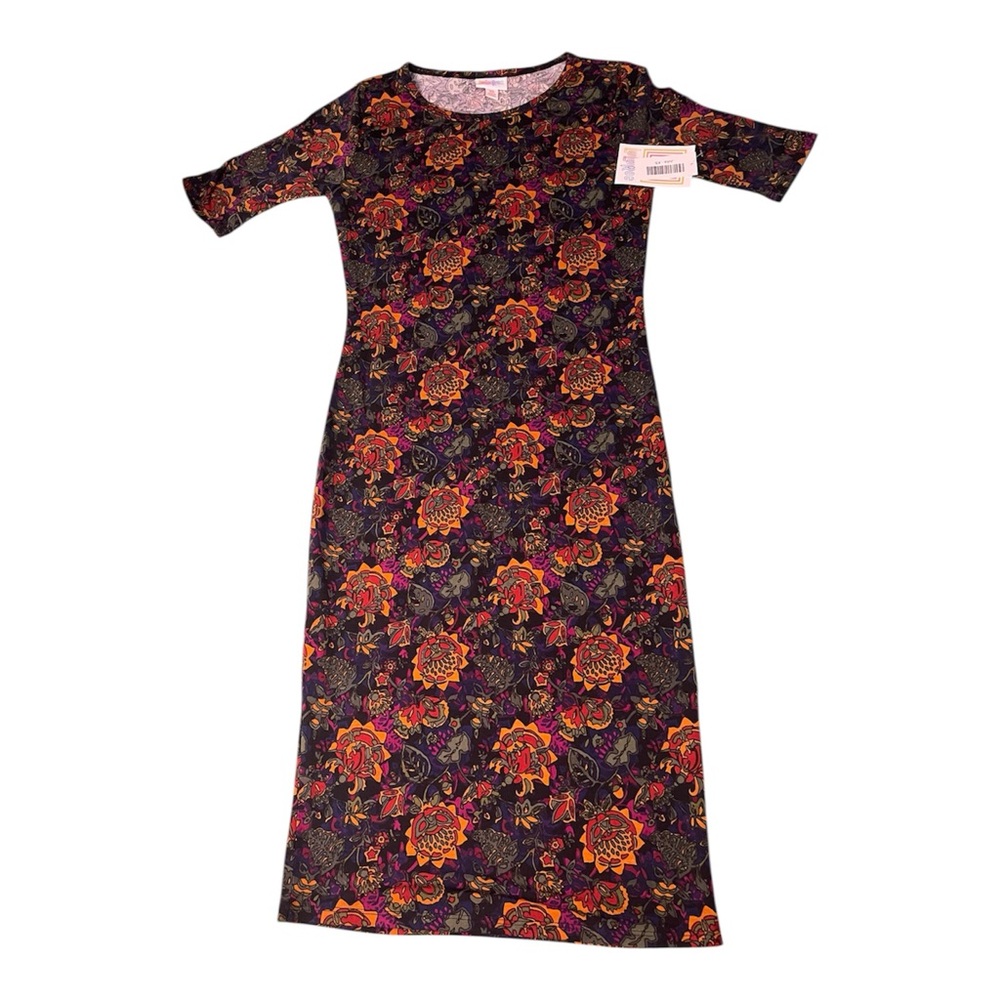 LuLaRoe Julia Dress XS NWT Floral Print Bodycon Midi Stretchy Multicolor